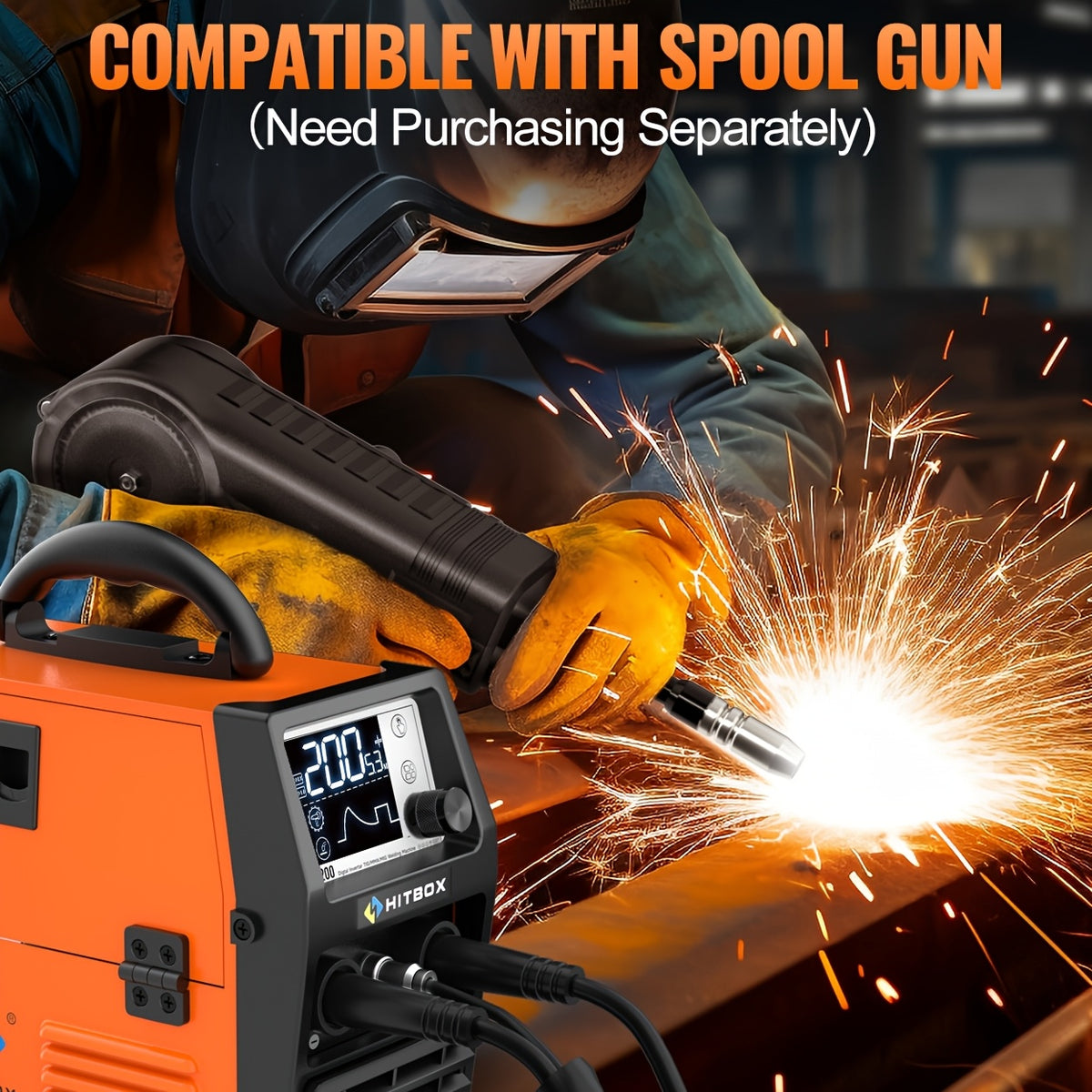[Ideal For Home & Auto] Hitbox 200A 4-In-1 Gasless Mig/Stick/Lift Tig/Spool Gun Welder, 110V Welding Machine With LCD Screen & Synergic IGBT Inverter, Auto Wire Feed, Ideal For Home & Auto Repair And Welding