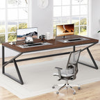 [Extra Long Computer Desk] 70 Inch Extra Long Computer Desk, Industrial Metal Wood Home Office Desk, Large PC Laptop Table For 2 Person Executive Writing Work Study Gaming, Bedroom Living Room Dual Monitor Desk, Dark Gray