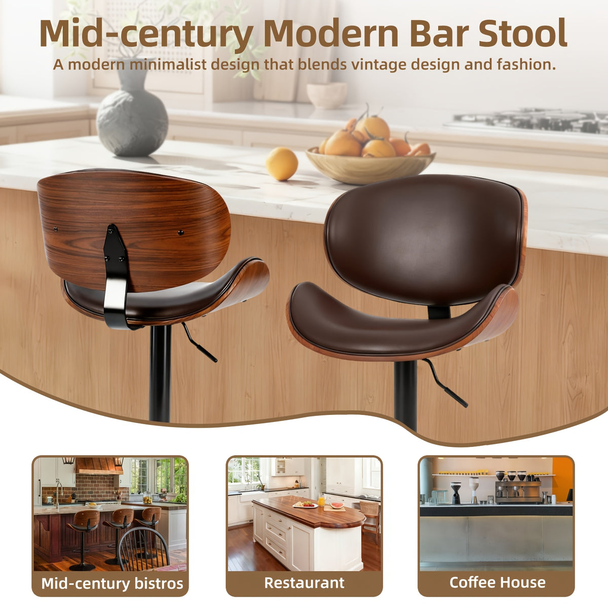 Comfort & Style: Set of 2/4/6 Swivel Bar Stools with Footrest. Features Adjustable Height, Soft PU Leather, And A Sleek Bentwood Frame for Any Space