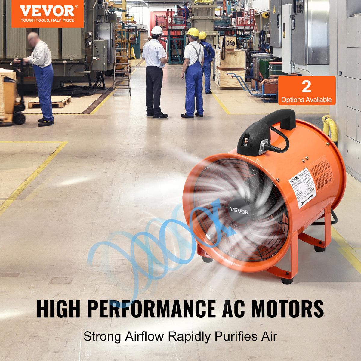 VEVOR 10 inch Portable Ventilator, 2 Speed Industrial Utility Blower Fan with 33ft Flexible Duct Hose, Exhaust Axial Fan for Basements, Workshops, Warehouses, and Confined Spaces, Orange