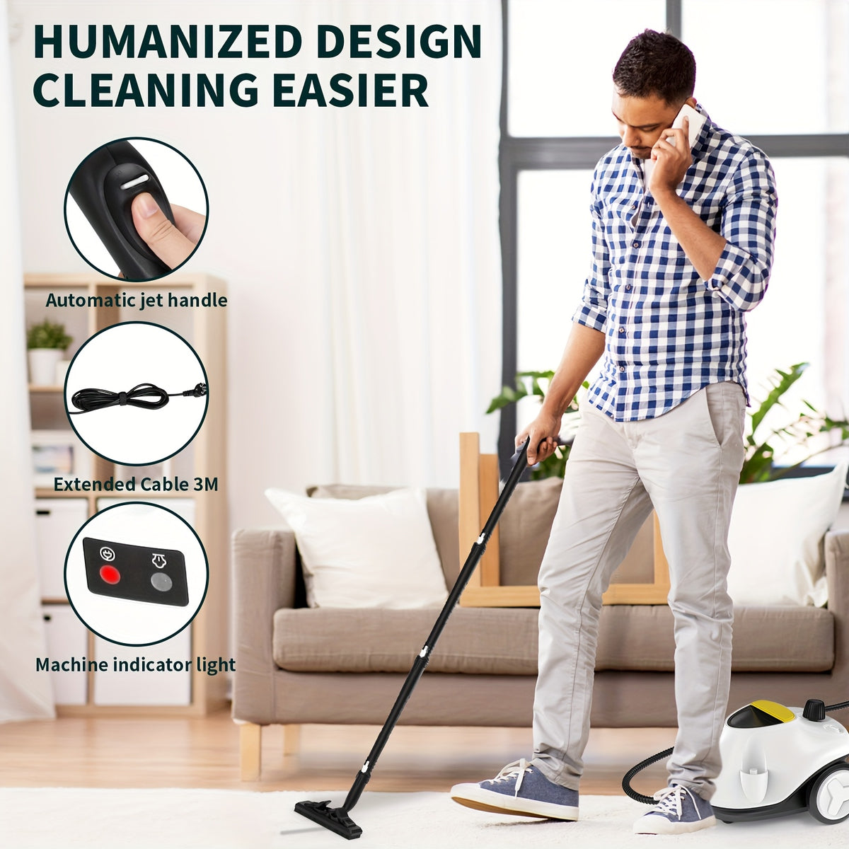 Steam Cleaner, Powerful Multipurpose Handheld Steam Mop for Home Use, 21 Attachments, Heavy Duty Steamer for Carpets, Floors, Cars, Tiles, Crack Cleaning, Turquoise