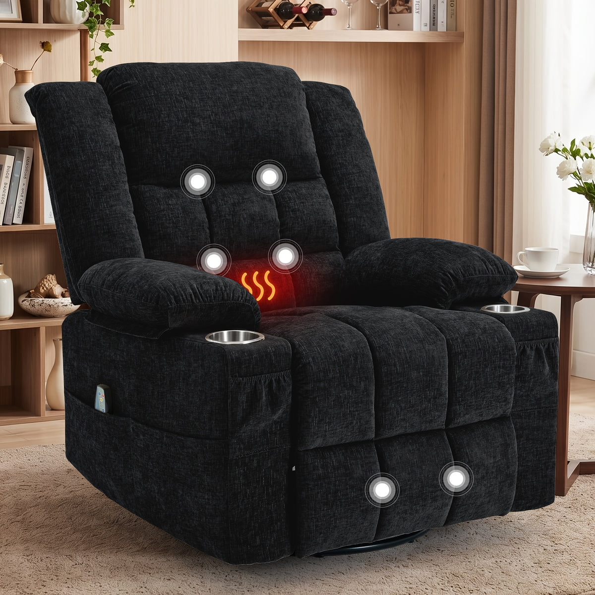 Swivel Recliner Chair for Adults with Massage and Heat — A 360° Rocking Seat for Living Rooms and Bedrooms