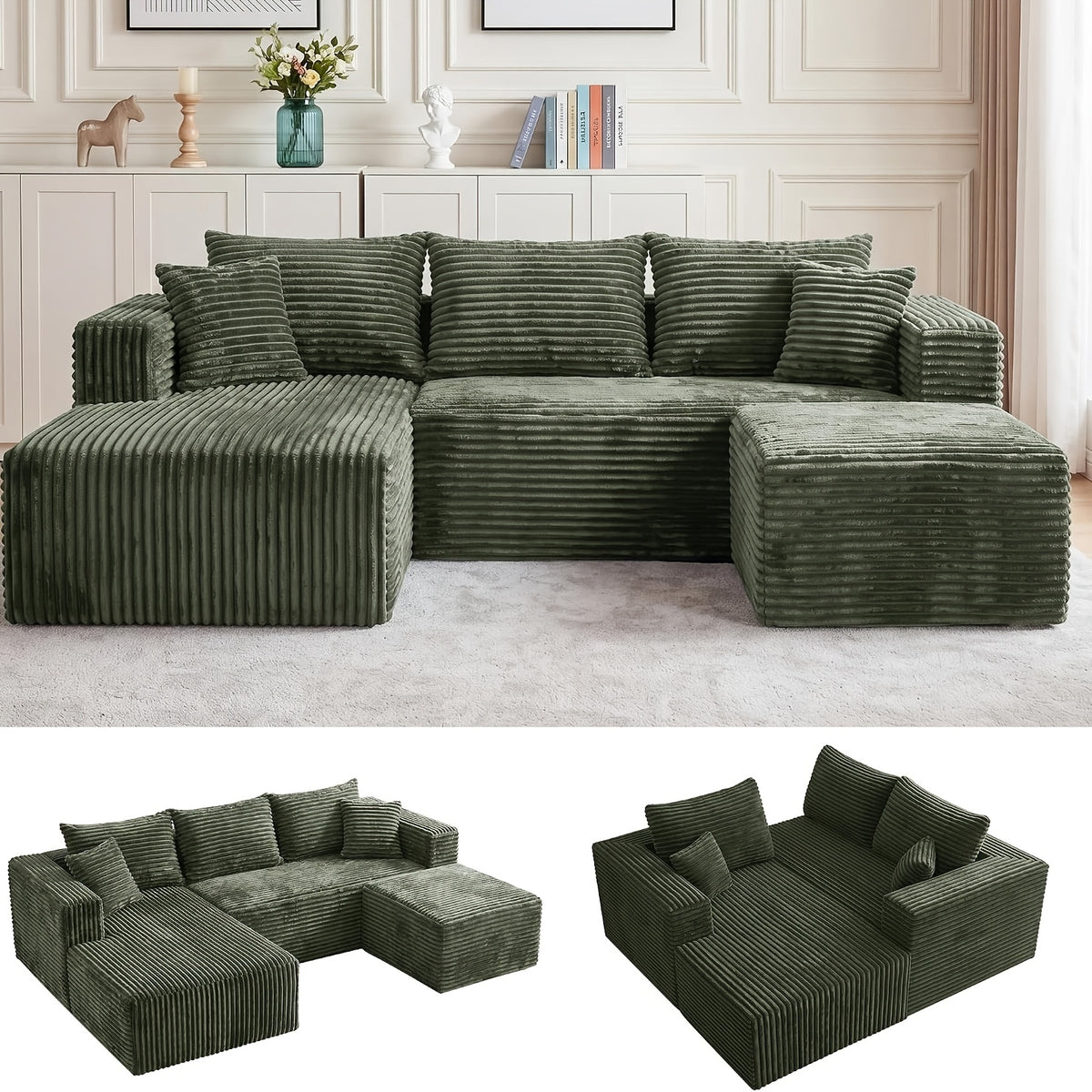 95 Inch L-Shaped Sectional Sofa, Fluffy Corduroy Cloud Sleeper Couch, Free Combination Boneless Sofa with Wide Chaise And Ultra-Deep Seating, Cozy Lounge Furniture for Apartment, Living Room, Easy Setup