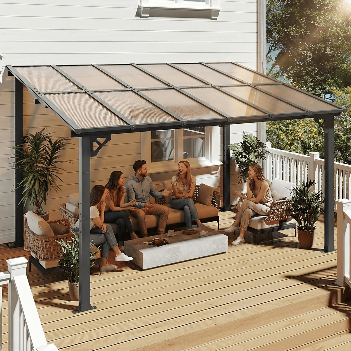 Outdoor Gazebo & Pergola Set - Hard Top Lean-to Wall Mounted Aluminum Alloy Awning With Canopy Roof, Outdoor All-Weather Cover For Patio, Backyard, Deck, Shade & Rain Protection(Multi-size Selection)