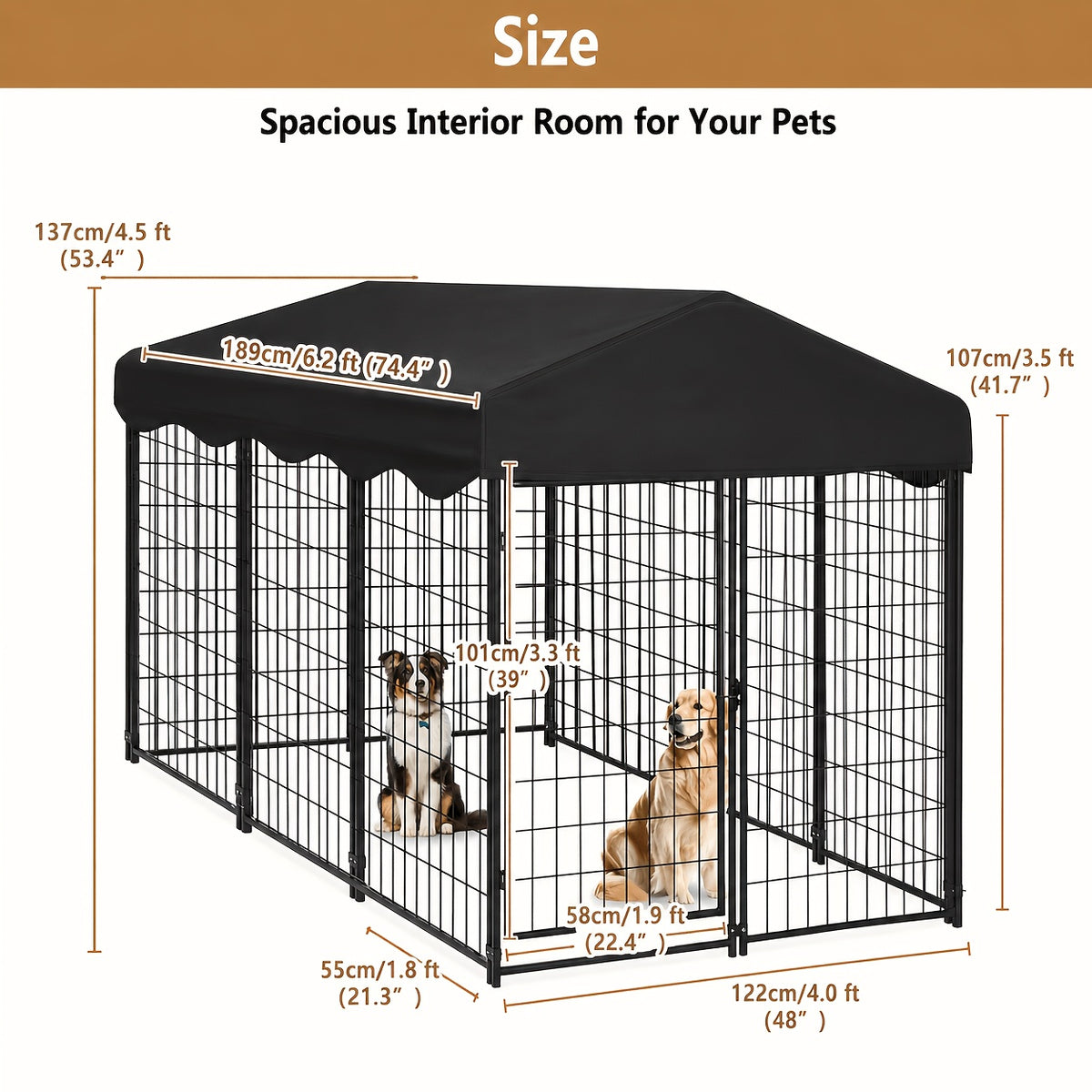 Sturdy Canine Crate, Metallic Animal Shelter And Outdoor Pet Area Featuring a Canopy, Food Dish, Secure Locking Gate, Easy Setup, Perfect for Dogs, Felines, Chickens, And Ducks, Without Battery