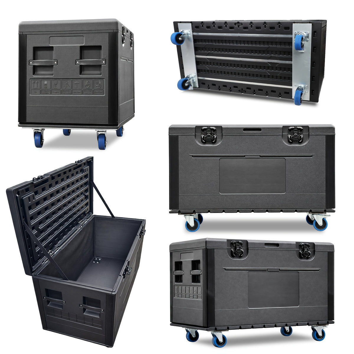 1pc Black Cable Trunk, ATA Road Case, Heavy Duty Utility Road Trunk Flight Case With Wheels, High Density Polyethylene (HDPE), Truck Pack Size Transport For Pro Audio And DJ Touring, Two Sizes Are Available