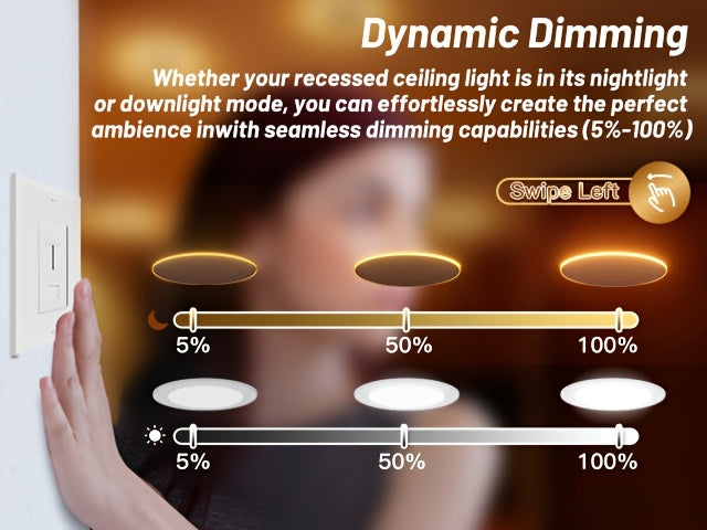 12/6 Pack 4/6 Inch 5CCT LED Recessed Ceiling Light with Night Light, 2700K/3000K/3500K/4000K/5000K Selectable Ultra-Thin Lighting, 12W=110W, 1100LM, Dimmable Canless Wafer Downlight