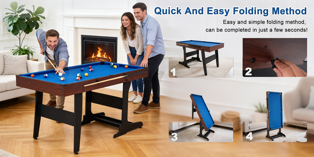 Standing Billiard Table, Foldable Pool Table, with Integrated Ball Box, Side Buckle for Cue Rack, Perfect for Gatherings, Parties, Game Rooms, Clubs And Offices