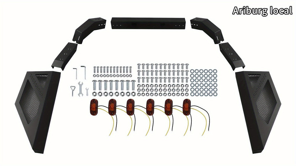Truck Roll Bar Chase Rack Adjustable with 6 Amber Auxiliary Side Marker Lamps, Universal Fit for Pickup Trucks