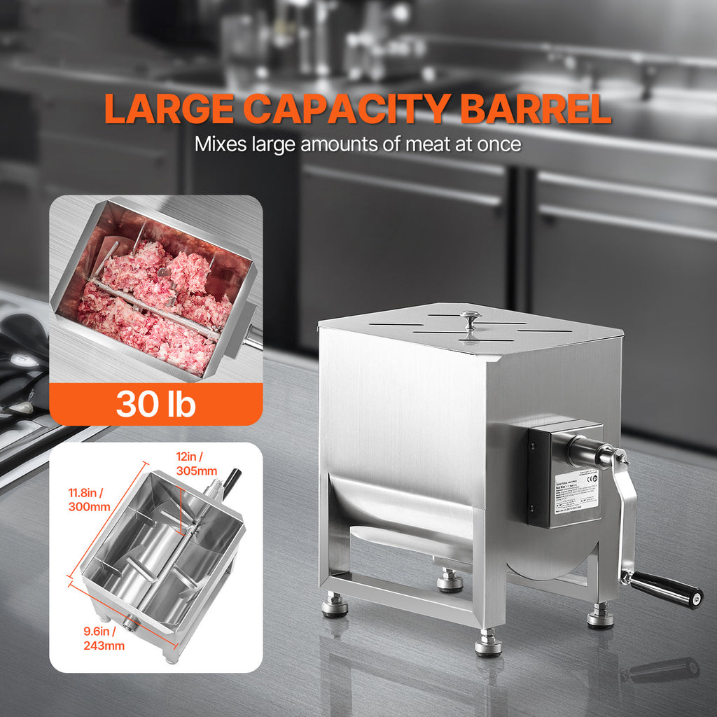 VEVOR Manual Meat Mixer 10L/20L/30L/40L Fixed Tank Mixing Max 60LB for Meat Sausage Mixer, Non-tiltable style/Tiltable style
