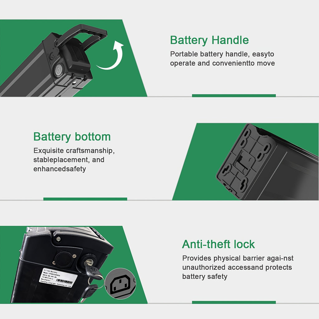 Electric Folding Bike Lithium Battery, Scooter Battery, 48V 10.4Ah High-Quality Long-Range Battery, Quick Replacement, Ready to Use Directly on Vehicle, Includes Original 2A Fast Charger, Compatible with Multiple Models, Range 30-40KM