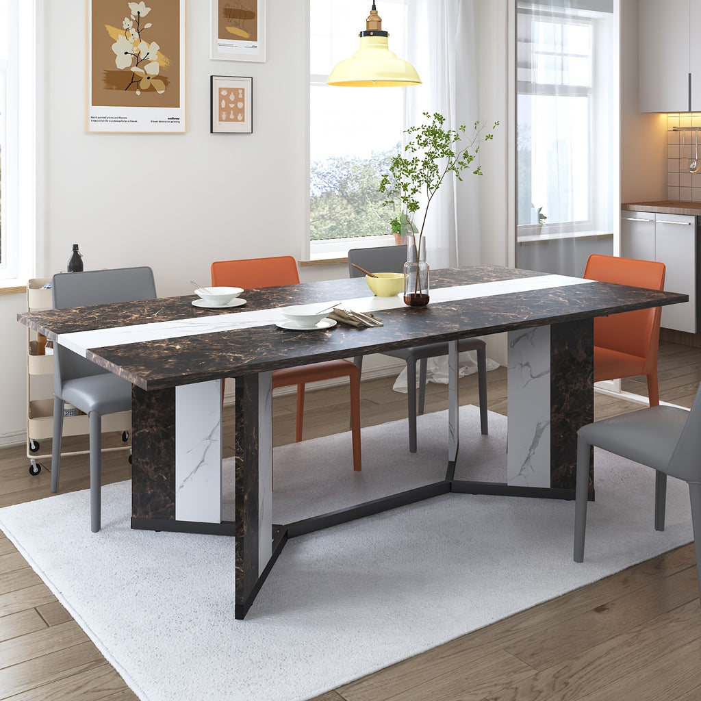 71" Rectangle Modern Dining Table For Office Kitchen Living Room, 6ft Luxurious Family Dinner Table For 4 5 6 7 People W/35 Marble-Color Wood Watrproof Tabletop, Adjustable Leg