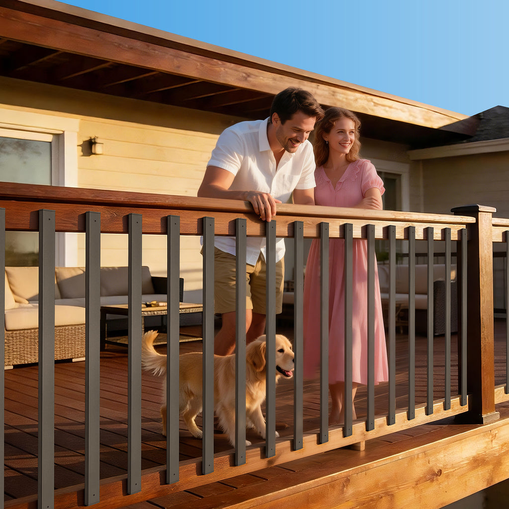VEVOR 61 Pack Deck Balusters, 32.28 in Galvanized Steel Railing Spindles, Hollow Rectangle Metal Decking Stair Balusters with Pre-Drilled Hole, End Caps, Screws, for Deck, Porch & Stair Railing, Black