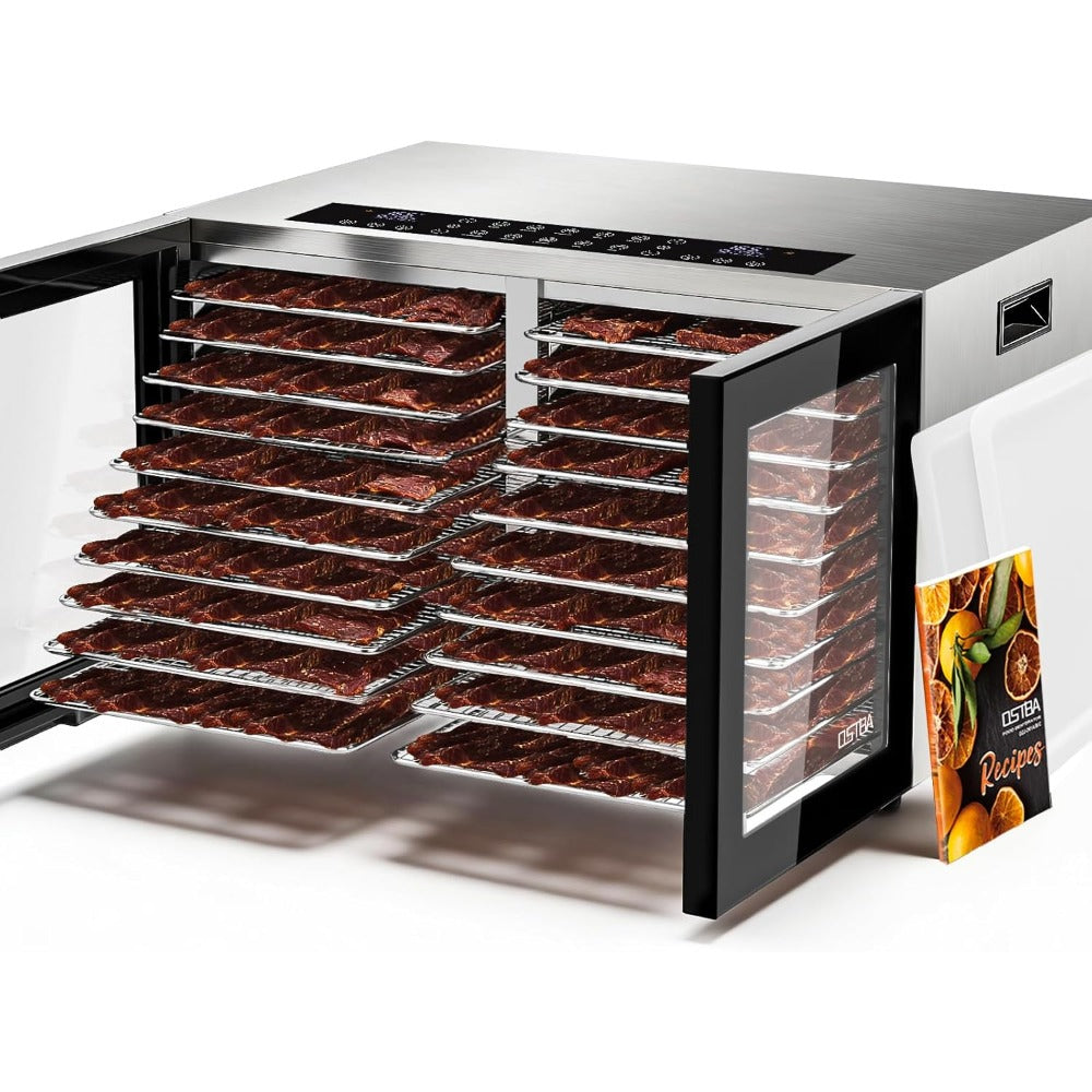 Dual Zone Food Dehydrator, 20 Stainless Steel Trays, 1300W Dual Layer Food Dryer with Recipe, 180°F Adjustable Temp, 48H Digital Timer, 10 Presets for Jerky, Meat, Fruit, Herbs