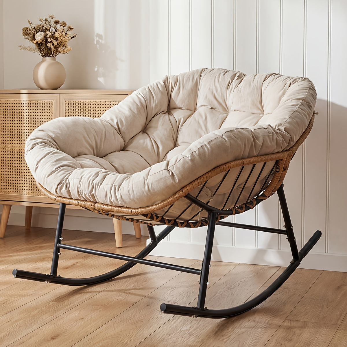 Grand Patio Rocking Chair Outdoor, Rocking Chair with Cushion And Frame, Outdoor Oversized Recliner Rocker, Modern Lounge Rocker for Front Porch Patio Porch Garden Backyard, Grey (Set of 1)