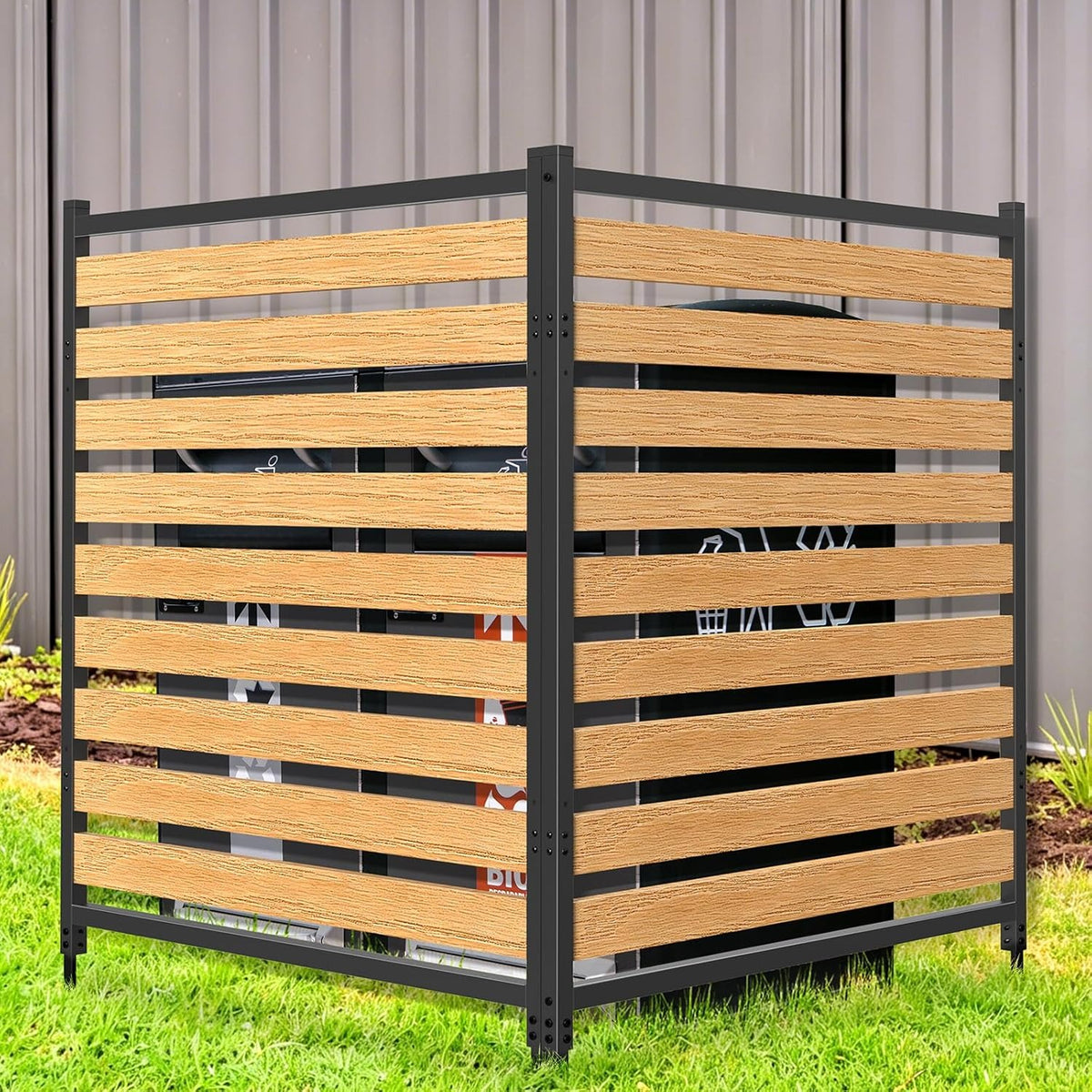 Metal Air Conditioner Fence 2 Panels - 40.27' W x 54.6' H Outdoor Privacy Screen, No Dig Wooden Privacy Screen for AC Unit, Trash Can, Pool Equipment, Yard Garden