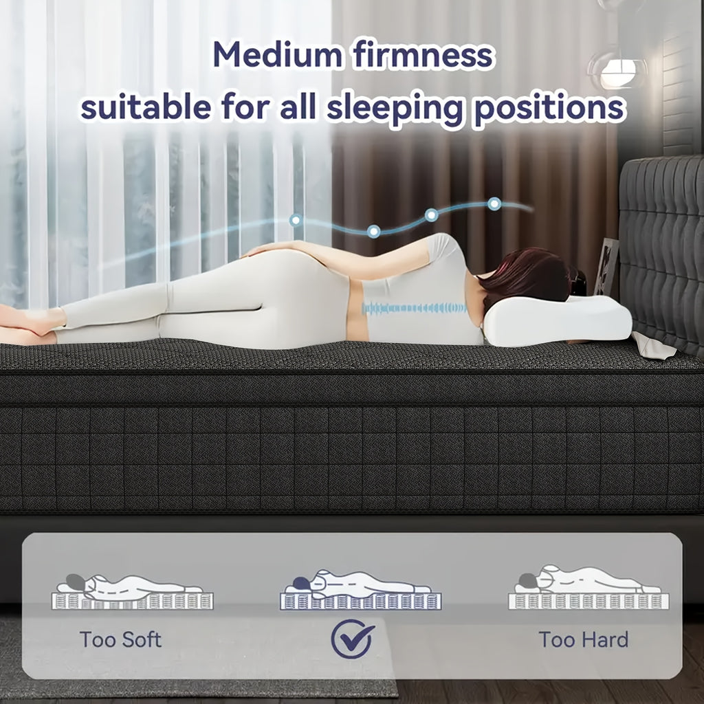 8/10/12/14 Inch Hybrid Mattress, Twin Full Queen King Sizes. Memory Foam with Independent Pocket Springs, Fiberglass-free, Odorless & Breathable, Medium Firm. Lumbar And Edge Support, Perfect for Home, Apartments And Hotels, Compressed Boxed.8/10in