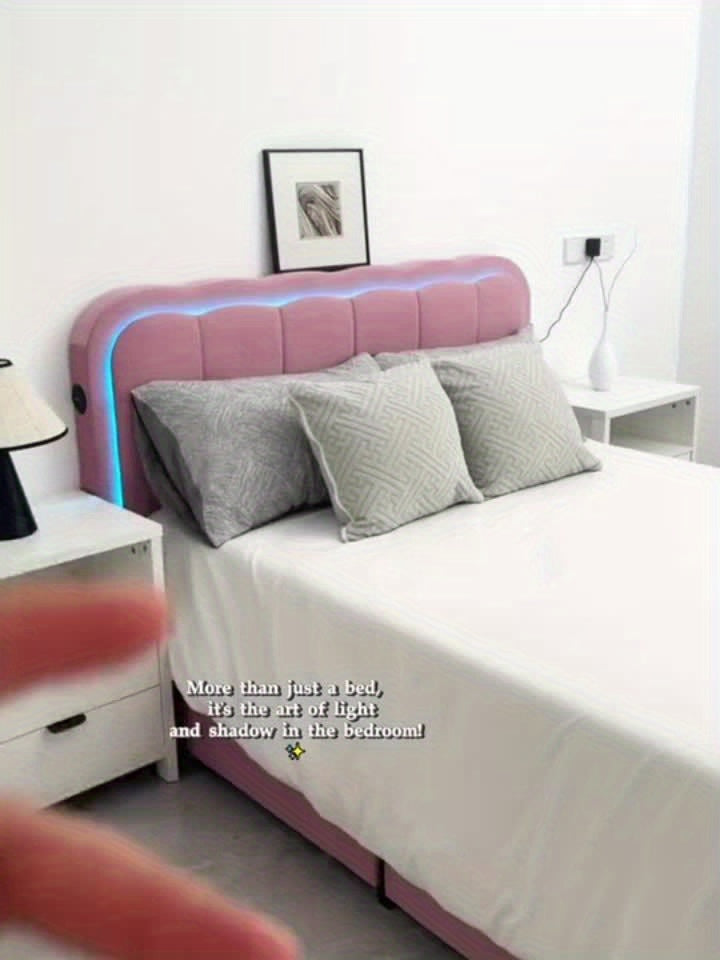 MRAEER Twin/Full/Queen Bed Frame | LED Lighting, 2/4 Storage Drawers, Cloud-Style Soft Headboard, Velvet Modern Platform Bed, Mattress Not Required, Halloween/Christmas Gift, White/Pink/Grey, Hardwood and Metal Construction