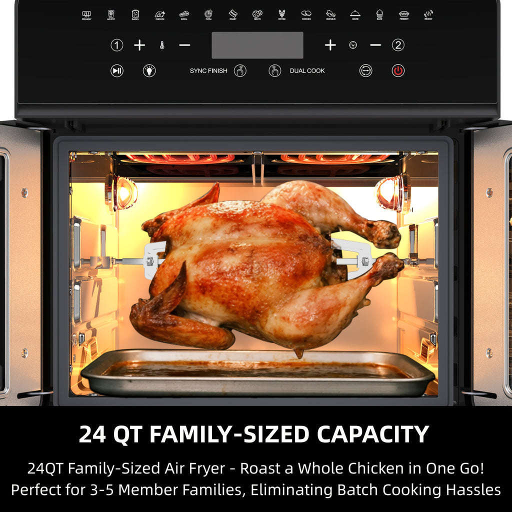Air Fryer Toaster Oven Combo, 24 QT French-Door Countertop Oven with 15 Cooking Functions and Digital Controls