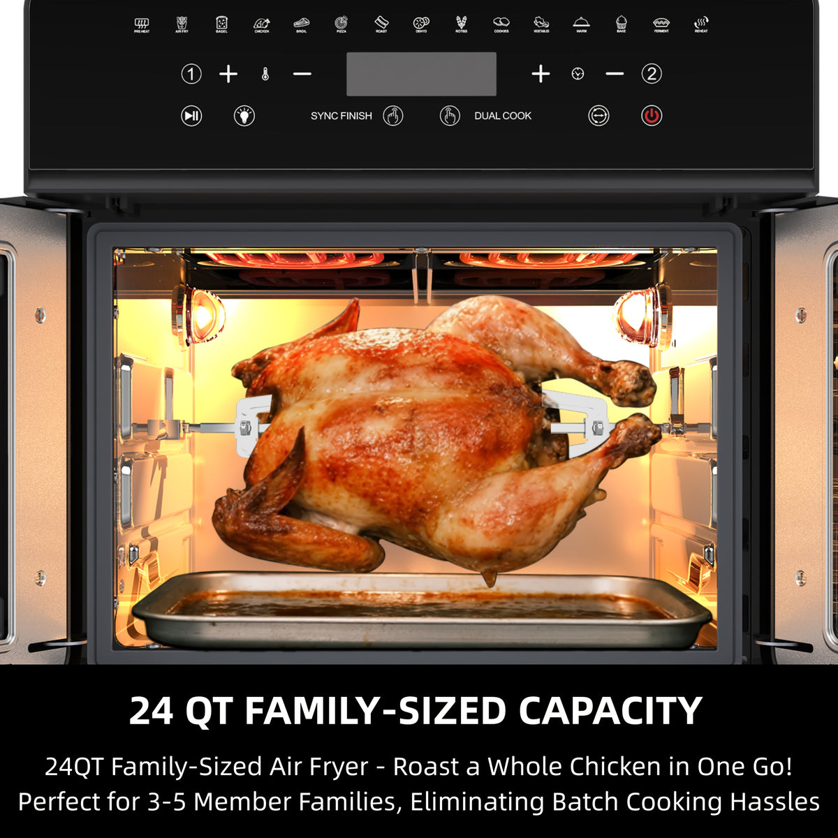Air Fryer Toaster Oven Combo, 24 QT French-Door Countertop Oven with 15 Cooking Functions and Digital Controls