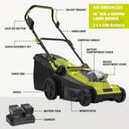 40V 16-inch Cordless Lawn Mower With 11.89gal Grass Collection Bag, 6 Position Height Adjustment Electric Lawn Mower, 2 X 20V 4.0Ah Battery Powered Push Lawnmower, 2.4A Fast Charger Included