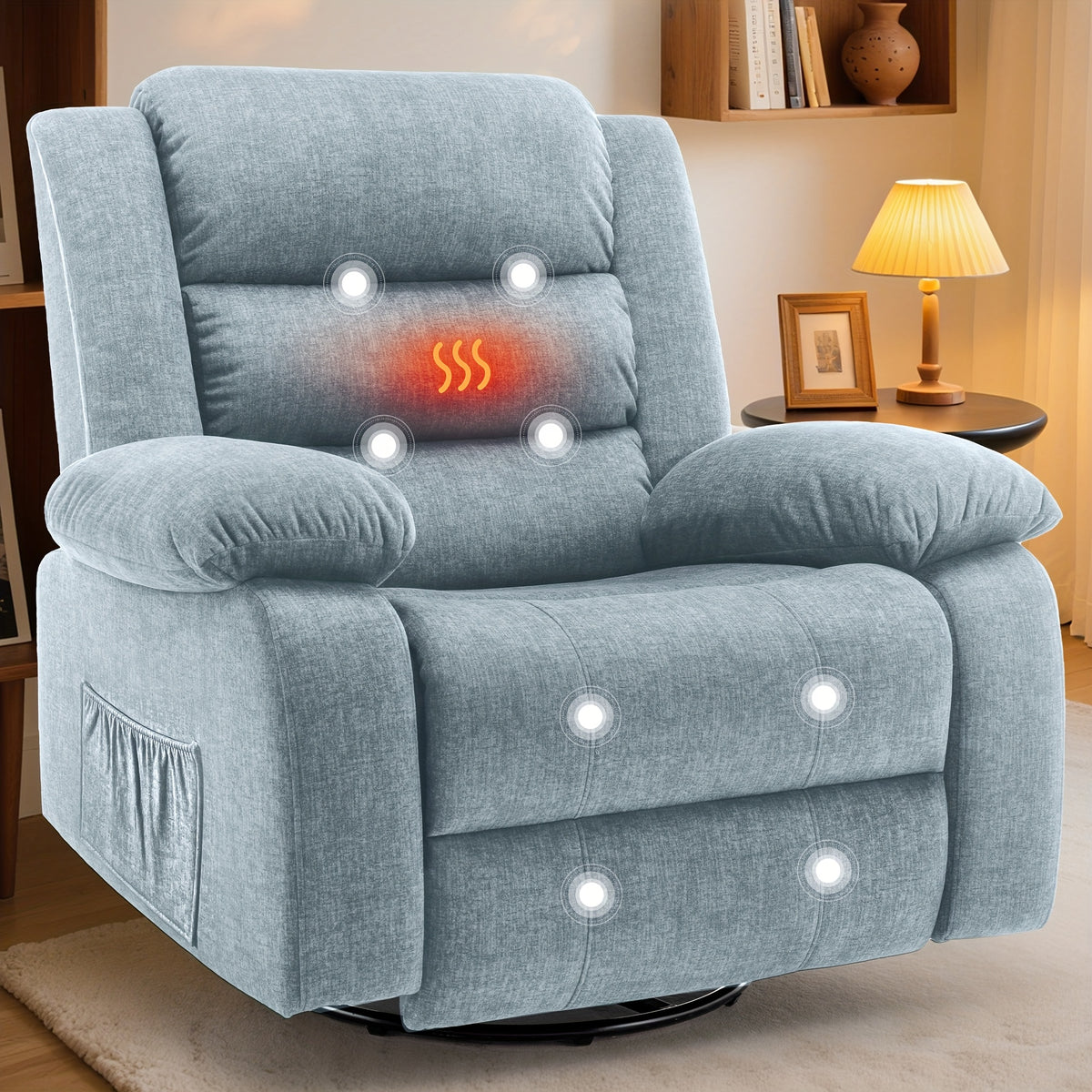 Rocking Recliner Chair for Adults with Massage and Heat — 360° Swivel Seating for the Living Room
