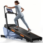 39% Incline Folding Treadmill for Tall Users, 3.0HP Quiet Motor, 350 Lbs Capacity, 6.2 MPH, Elevated Dual Handle Bar and Suction Tablet Holder