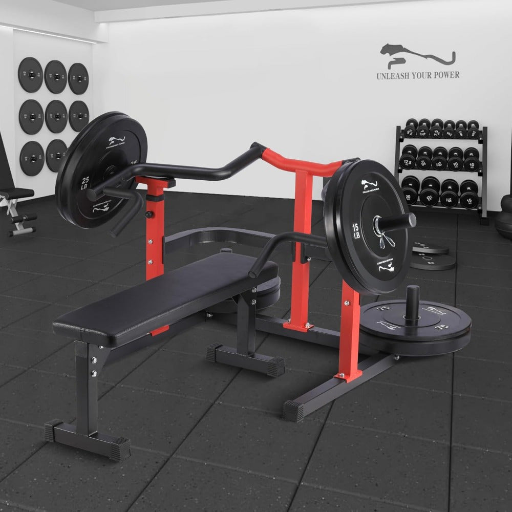 Heavy-Duty Adjustable Chest Press Machine with Bench - Home Gym Bench Press Rack w/ Independent Converging Arms, Smooth Bearing System & Flat Bench for Upper Body Strength Training (/) - Steel Weight Training Equipment Suitable for Home Gym