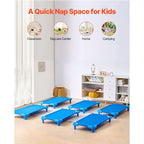 VEVOR Stackable Kiddie Cot, 6 Pack Portable Toddler Nap Cots, Standard Size 40" L x 23" W Daycare Cots for Kids, Preschool Classroom Daycare Beds for Sleeping, Resting, Naptime, Blue