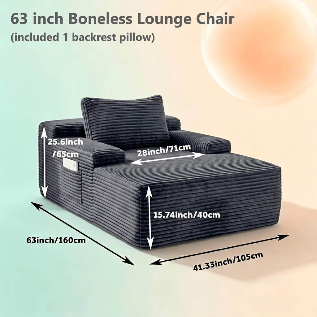 67" Chaise Lounge Chair Indoor, Oversized Boneless Lounge Chair With 3 Pillows, Flannel Cloud Reading Chair For Living Room Bedroom, Deep Seat Sleeper Couch, No Assembly Required