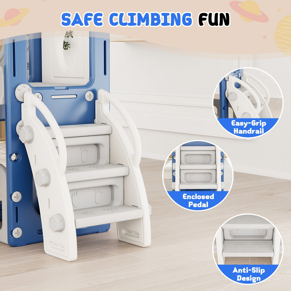 9in 1 Toddler Slide Set Playground Indoor & Outdoor Fun for Kids & Babies, Featuring Climbing Board, Basketball Hoop, Telescope, Storage Space And Non-Slip Steps
