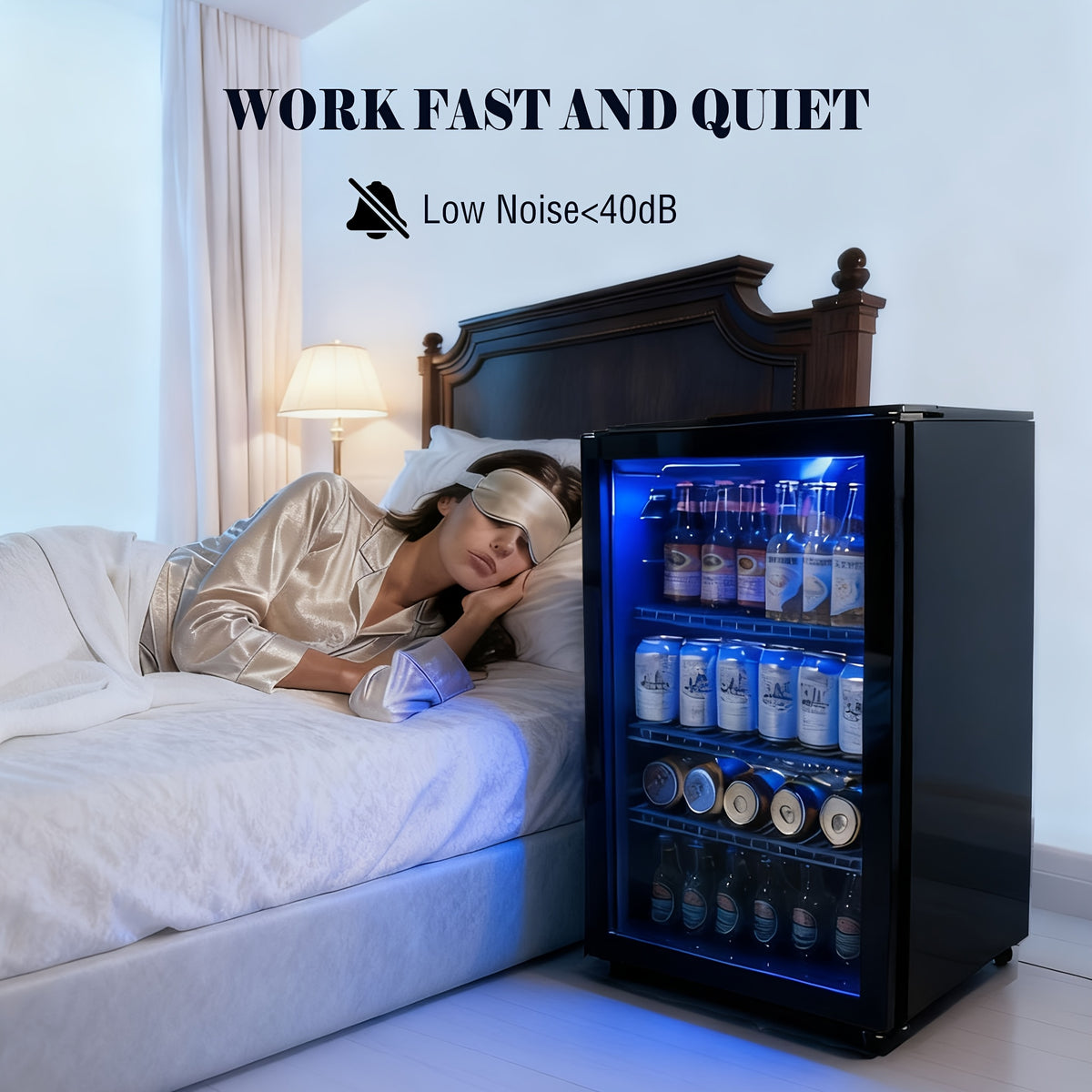 Beverage Fridge, Mini Fridge With Glass Door, Beverage Cooler Refrigerator, Wine Drink Beer Cooler, Adjustable Shelves & Temperature Control