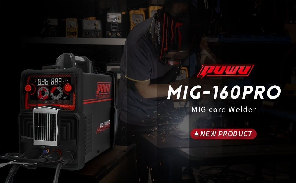 PUWU Gas Gasless 160A Multiprocess MIG Welder, Flux Cored/MIG/Lift TIG/Stick ARC Welder 4in 1 Welding Machine with IGBT Inverter LED Digital Display, Thermal Protection