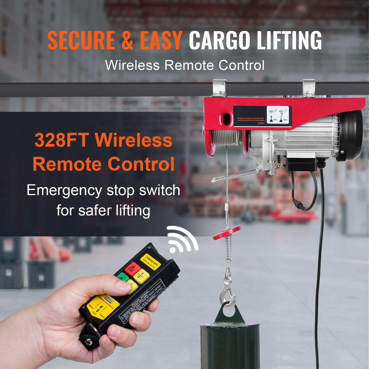 VEVOR 2200 lbs Wireless Attic Lift, 1600W 120V Electric Hoist with Wireless Remote Control, 40ft Single Cable Lifting Height & Pure Copper Motor, for Garage Warehouse Factory