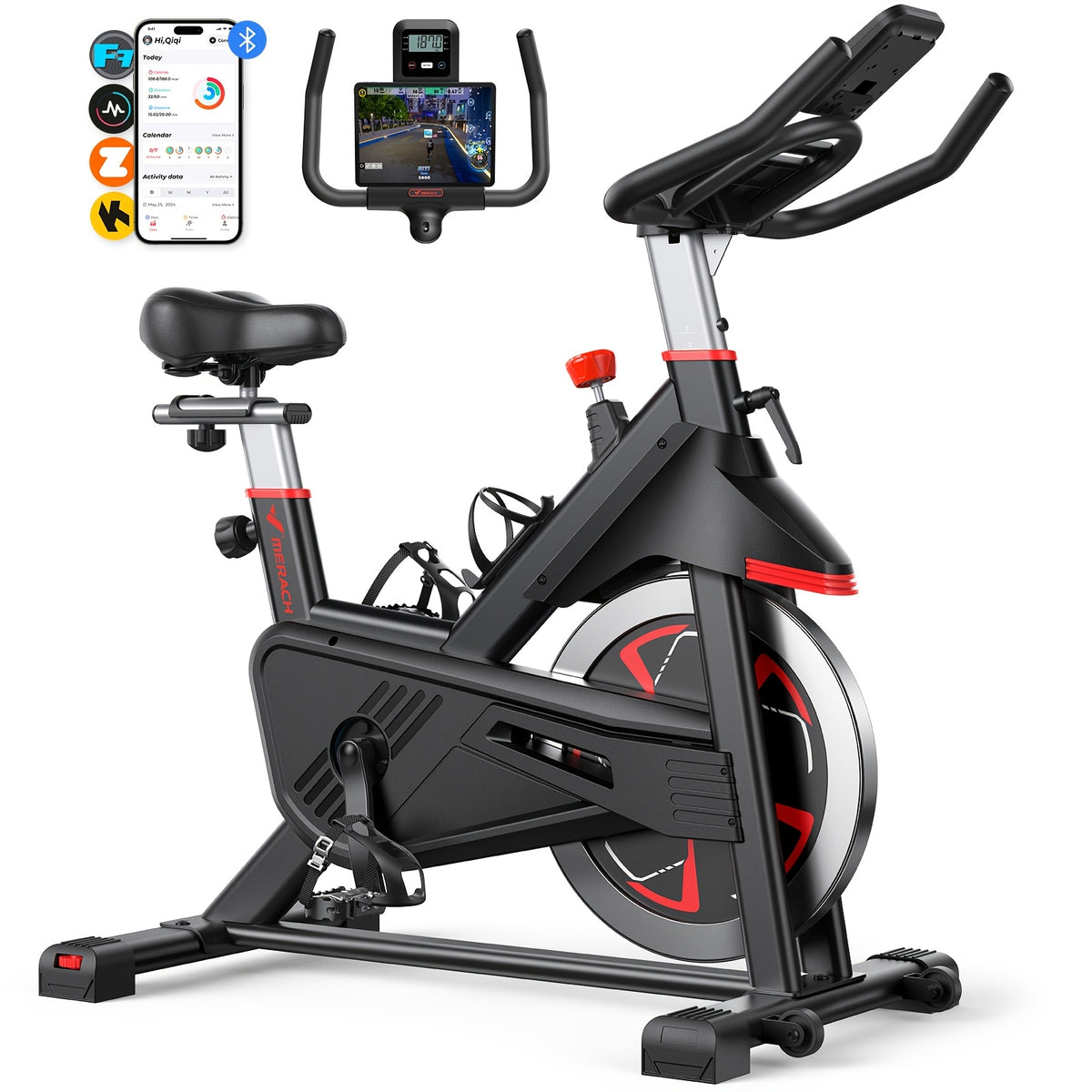 MERACH Exercise Bike Indoor Cycling Bike with 350lbs Weight Capacity & 40 Lbs Flywheel LED Monitor Free APP, Stationary Bike for Cardio Workout, Workout Equipment for Home Gym