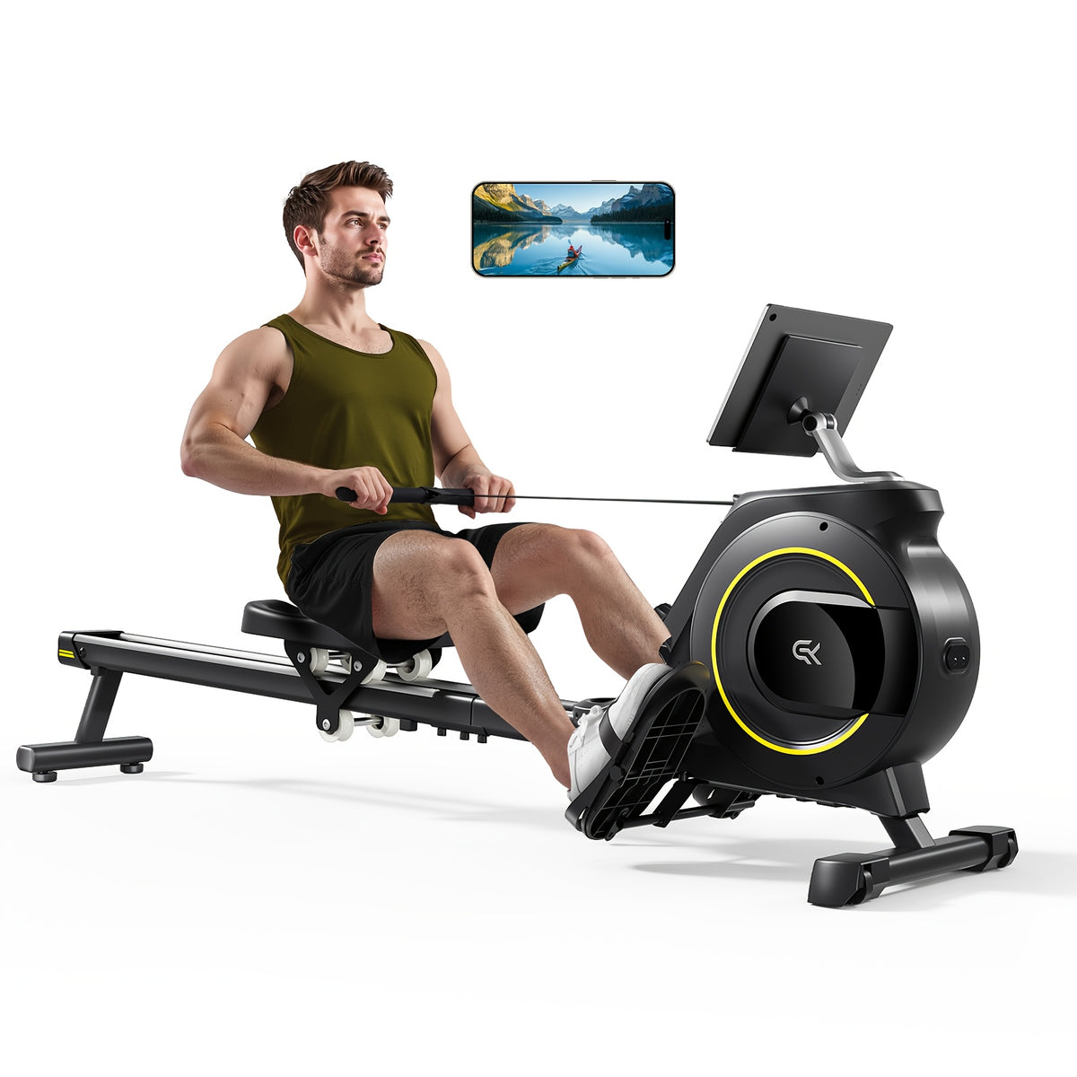 Row Machine with Comfortable Seat, Quiet Rowing Machines for Home, Magnetic Rower with 16-Level Resistance & 350LB Weight Capacity, Support Tablet Holder, Foldable Rowing Machine, Rowing Exercise Equipment, Rowing Machine Exercise, Cardio Workout, Indoor