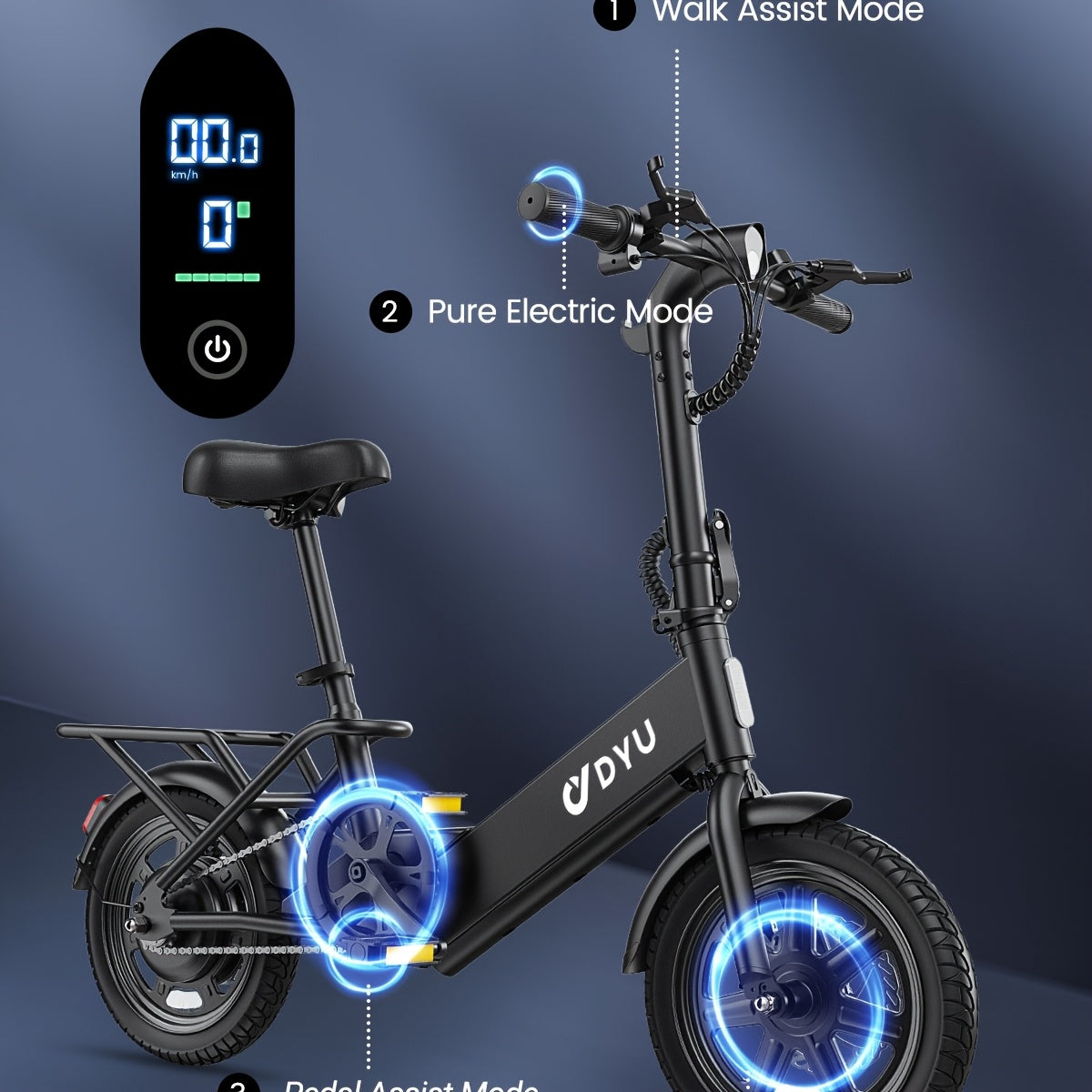 14" Electric Bike For Adults Teens, Folding Electric Bicycle, Commuter City E-Bike With 350W Peak 500W Motor And 36V 7.5Ah Battery, 3 Levels Assist, Dual Disc Brakes, Built-in Battery Max Speed 15.5MPH
