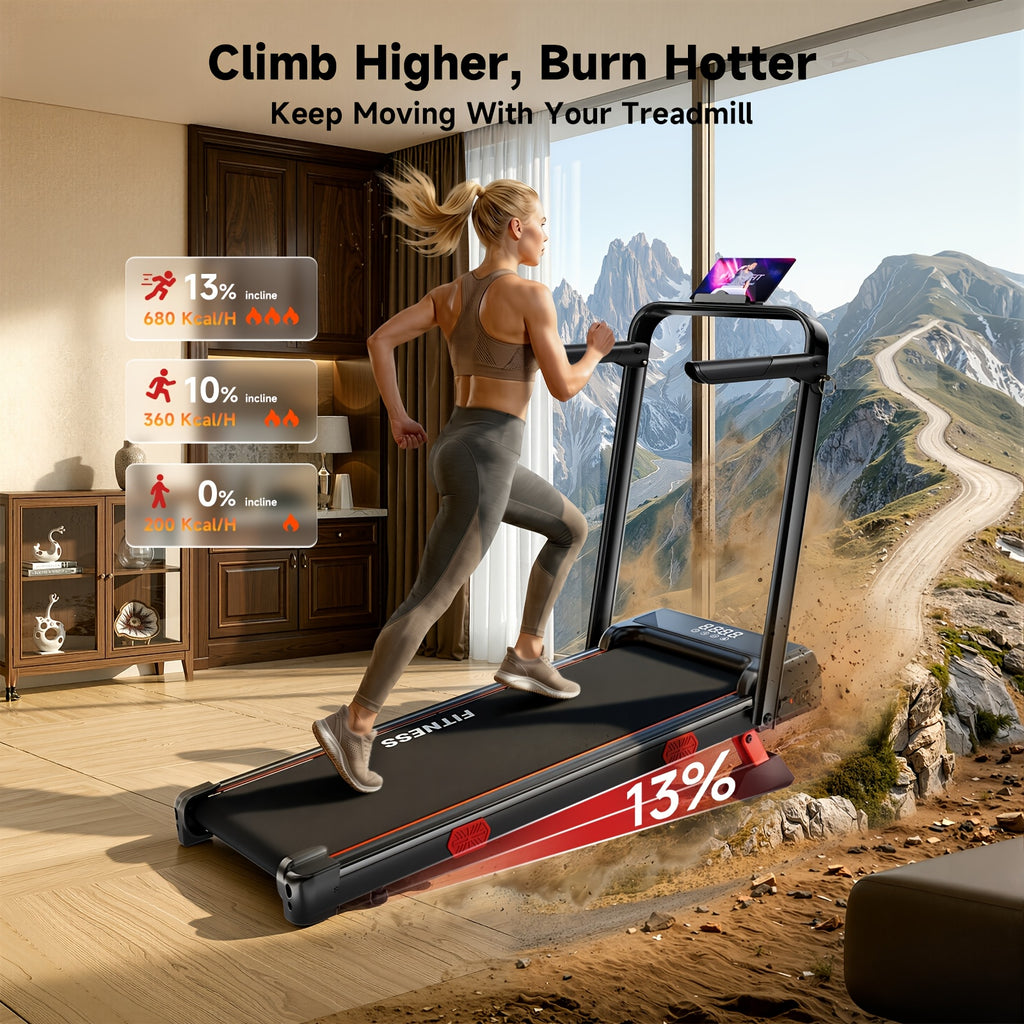 Walking Pad with Treadmill 13% Incline, 6.3MPH Treadmill for Home Use with Incline, LED Display & APP, 2.5 HP Quiet Small Walking Pad for Home And Office, Maximum User Weight 300Lbs, Without Battery