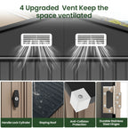 [Metal Storage Shed] 8x6ft (7.33'x5.28' Base, No Floor), 6 X 4ft, 10x12ft, 10x14ft, Metal Steel Outdoor Storage Shed with Air Vent & Lockable Doors, for Garden, Patio And Backyard, Tools, Bike