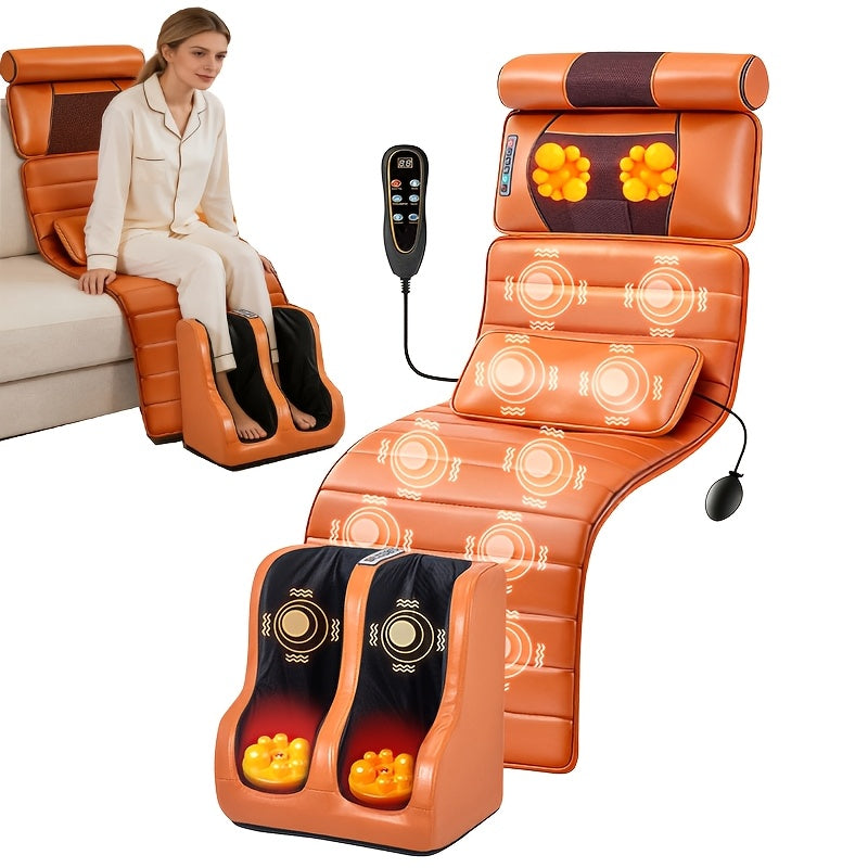 Foldable Full Body Massage Mat with Foot Massager, Heat And Vibration Modes, 3 Heating Levels, 9 Modes And 9 Intensities, Timer Function, Suitable for Home Office