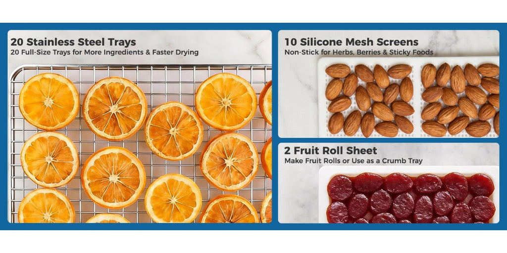 Dual Zone Food Dehydrator, 20 Stainless Steel Trays, 1300W Dual Layer Food Dryer with Recipe, 180°F Adjustable Temp, 48H Digital Timer, 10 Presets for Jerky, Meat, Fruit, Herbs
