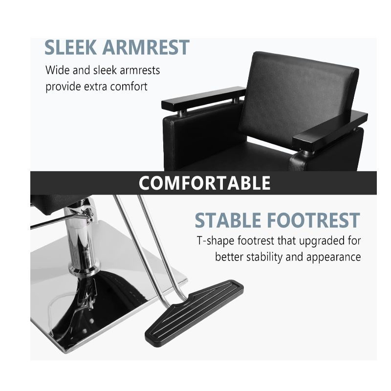 Omysalon Hydraulic Styling Chair for Hair Salon, Modern Hairdressing Barber Chair W/Square Base And Footrest, 360 Degrees Swivel, Beauty Spa Equipment