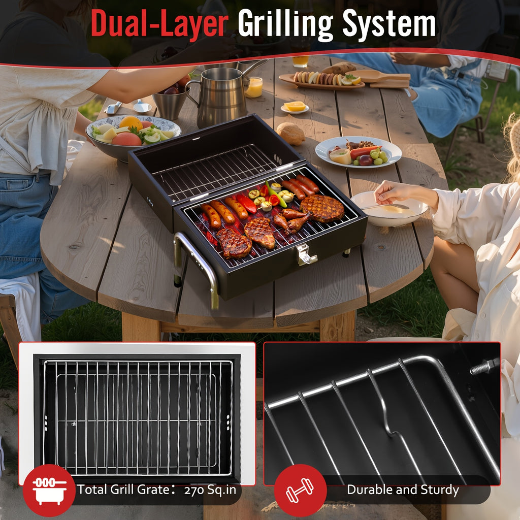 Charcoal BBQ Grills Outdoor - Barrel Charcoal Grill with Offset Smoker(Model: L)/ Outdoor BBQ Grill with Side Table(Model:M/XL-A/XL-C)for Backyard, Patio, Parties, Camping, Outdoor Cooking, Large Event Gathering, Black