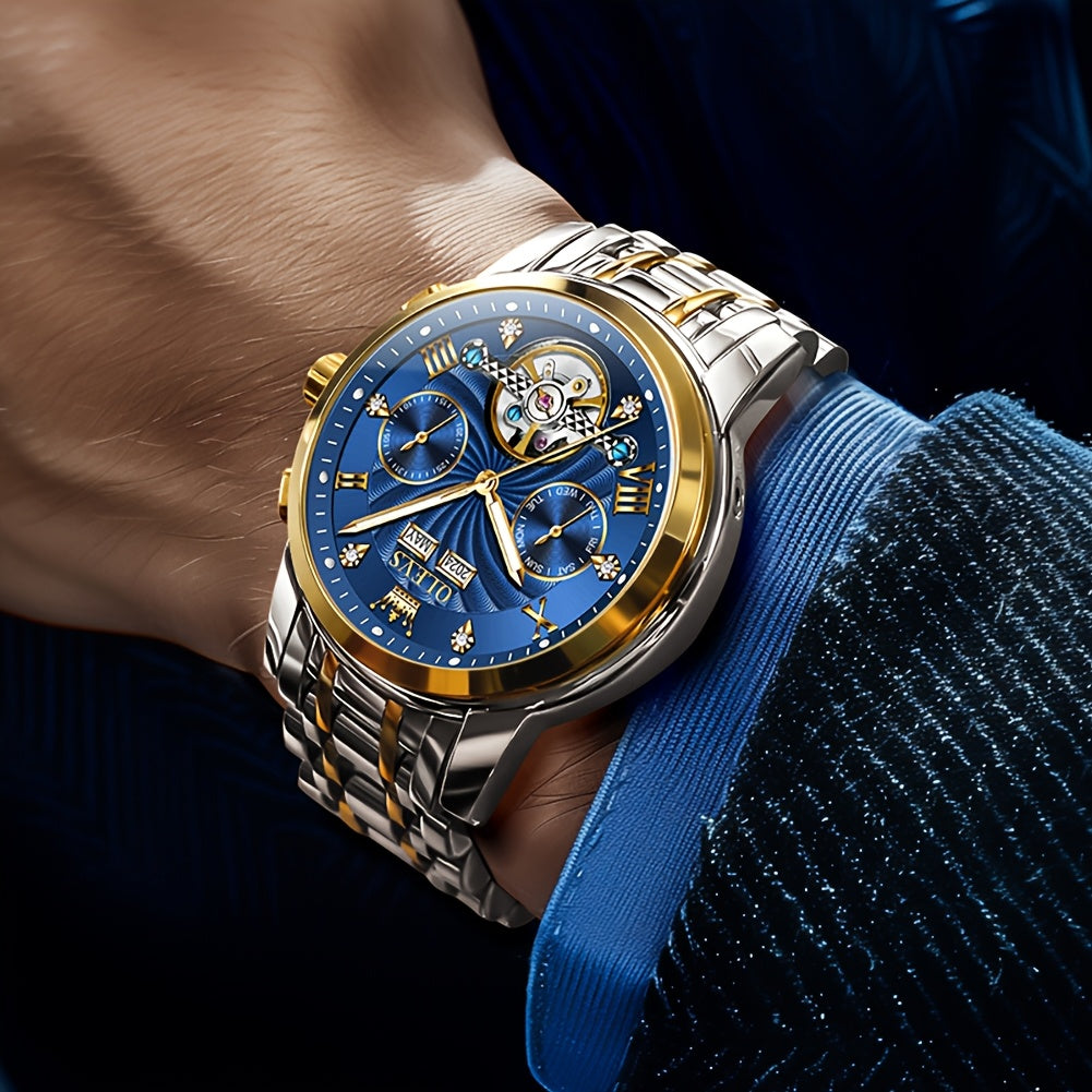 OLEVS Men'S Mechanical Watch - Automatic Movement Stainless Steel Large Dial, Luminous Dual Calendar Business Casual Dress Multifunctional Wristwatch Relojes Para Hombre Without Box, Without Battery