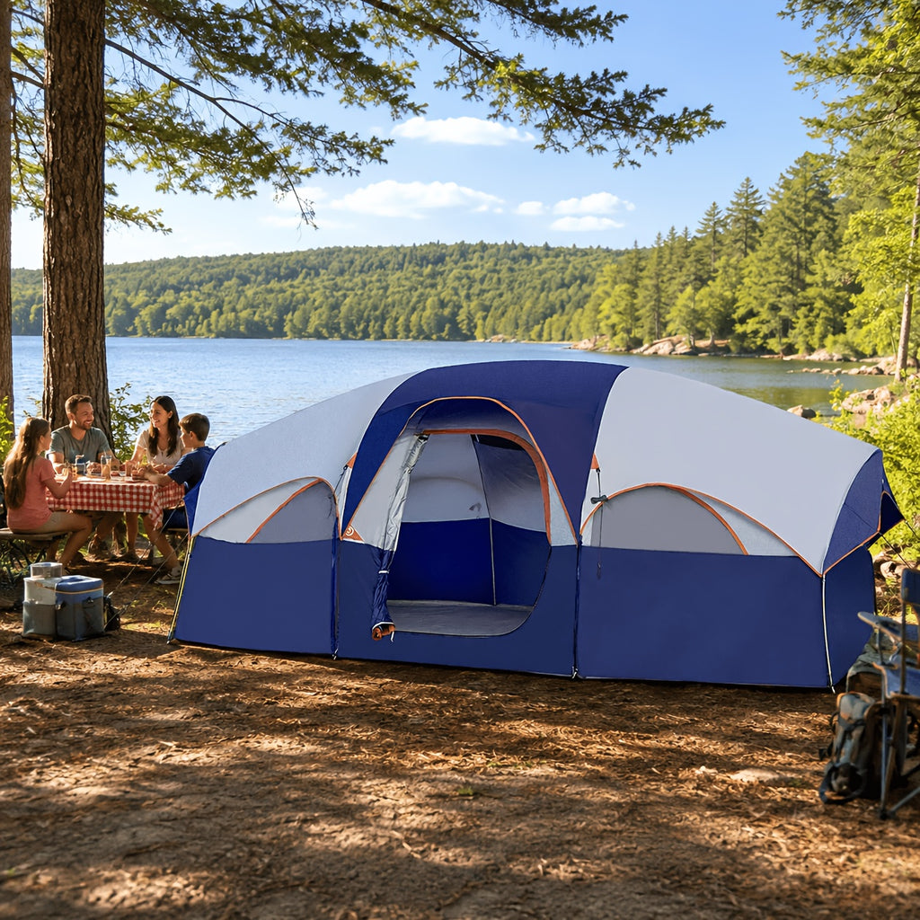 8-Person Family Camping Tent with Removable Two-Room Divider for Quick Outdoor Setup and Open Views