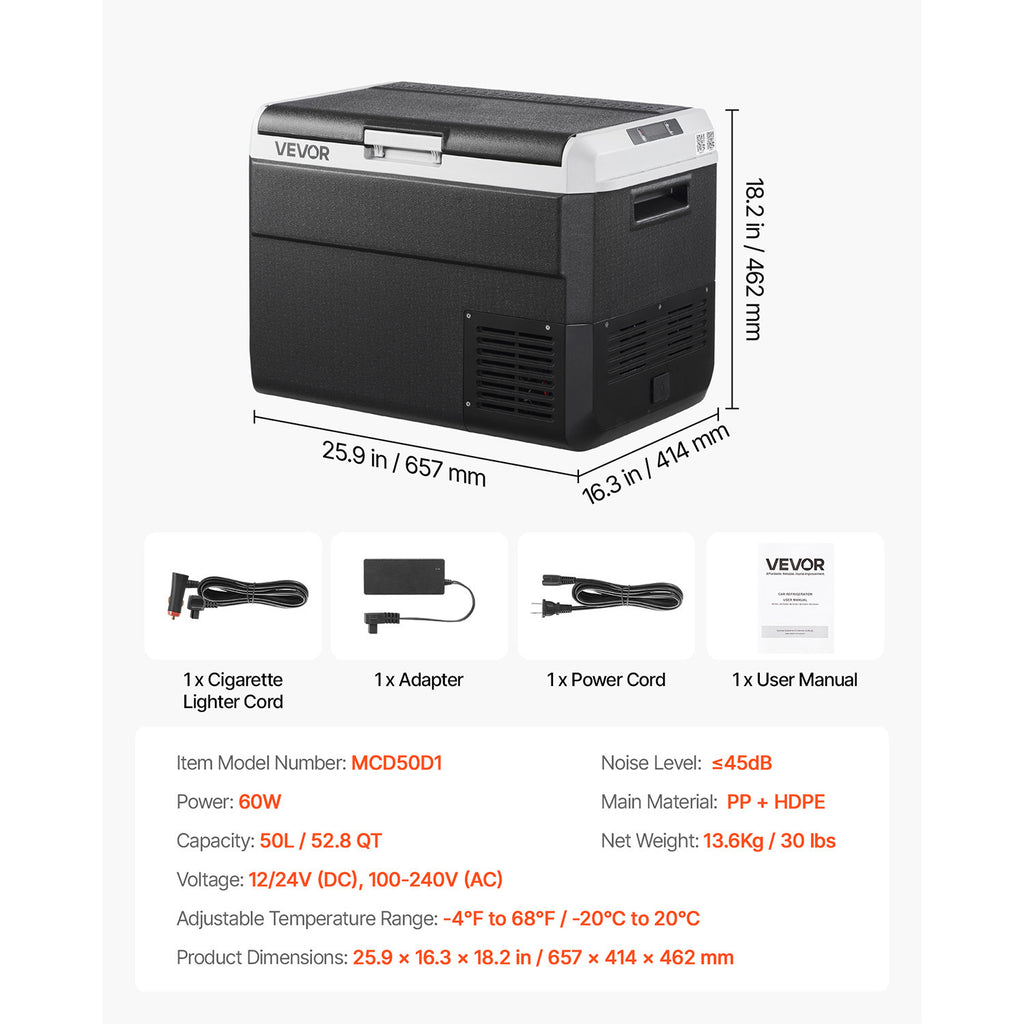 VEVOR 12 Volt Car Refrigerator Portable Freezer 31.7QT Electric Cooler for Camping 25L/30L/40L/50L