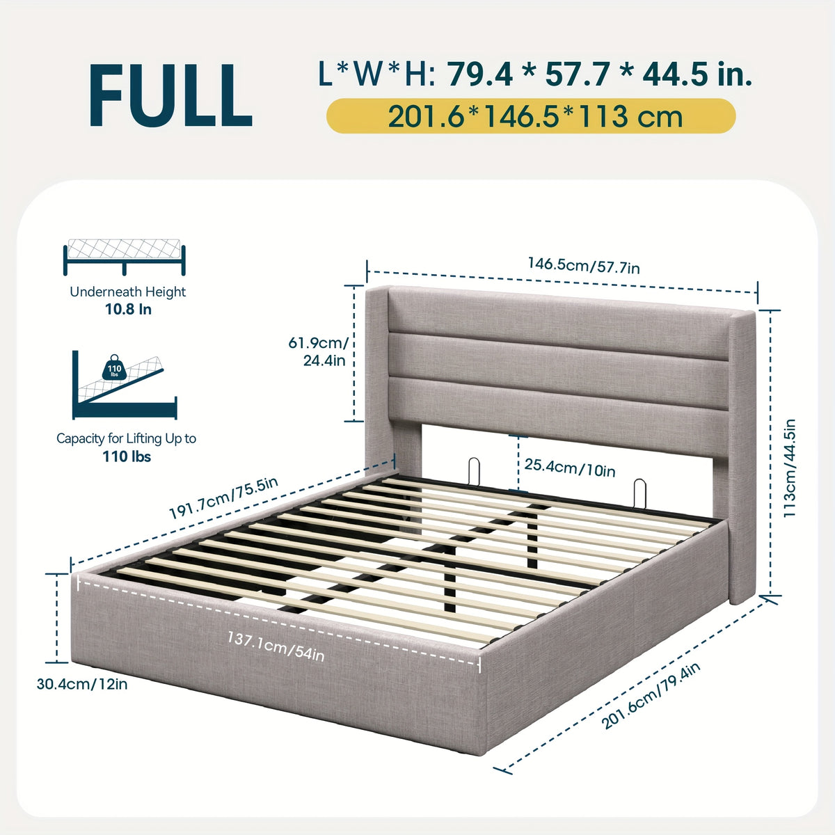 WEEWAY Lift Up Storage Bed, Modern Wingback Upholstered Headboard, Hydraulic Platform Bed, Wooden Slats Support, Heavy Duty Mattress Foundation, No Box Spring Needed, Easy Assembly, Full/Queen/King Size, for House Bedroom Furniture, Free Shipping