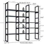 Industrial Bookcase, 71-Inch 5-Tier Triple-Wide Geometric Display Shelf for Home or Office