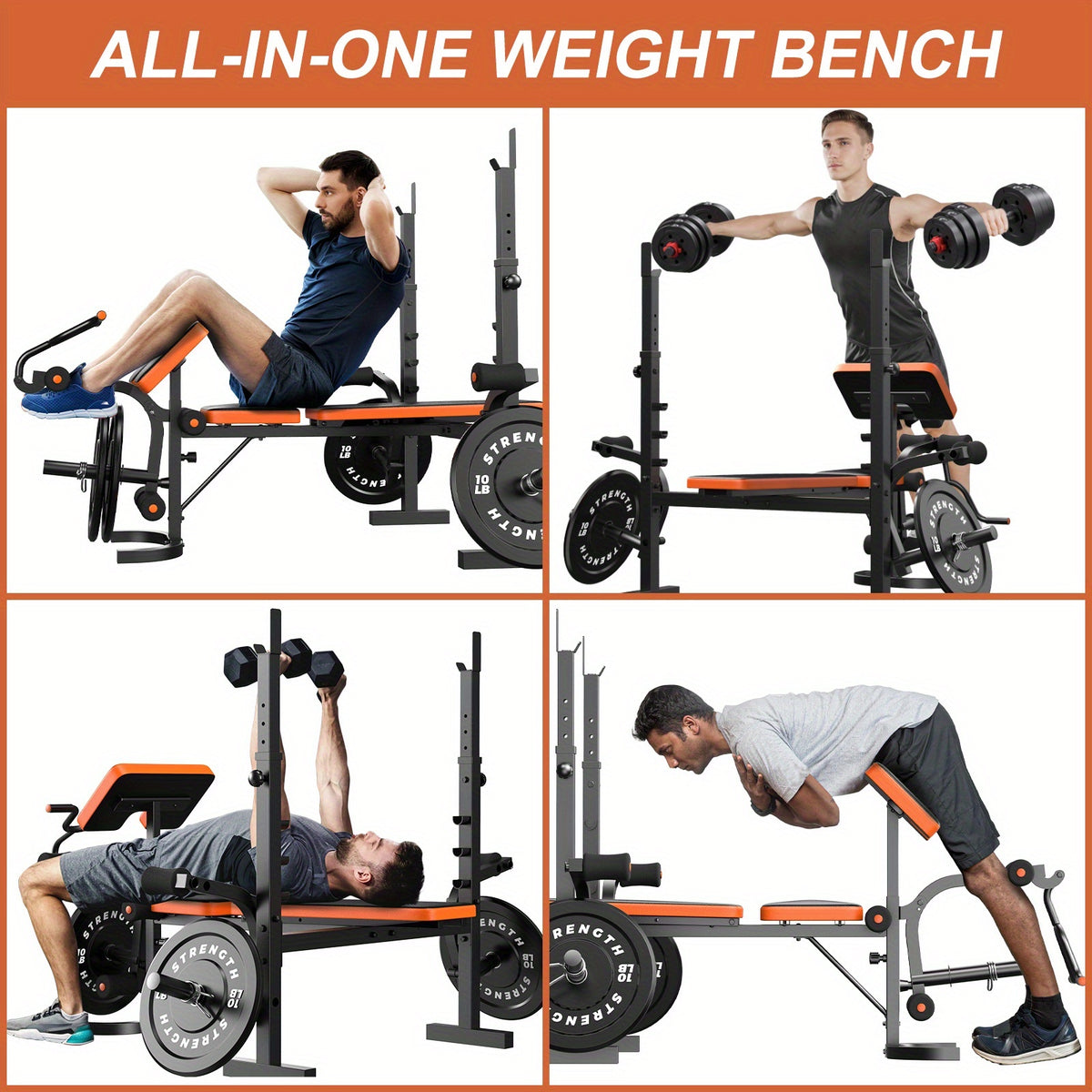 6-In-1 Heavy Duty Weight Bench Set with Adjustable Squat Rack, Leg Developer, And Preacher Curl Pad | Professional & Foldable for Full Body Workout | 600Lbs Capacity for Strength Training