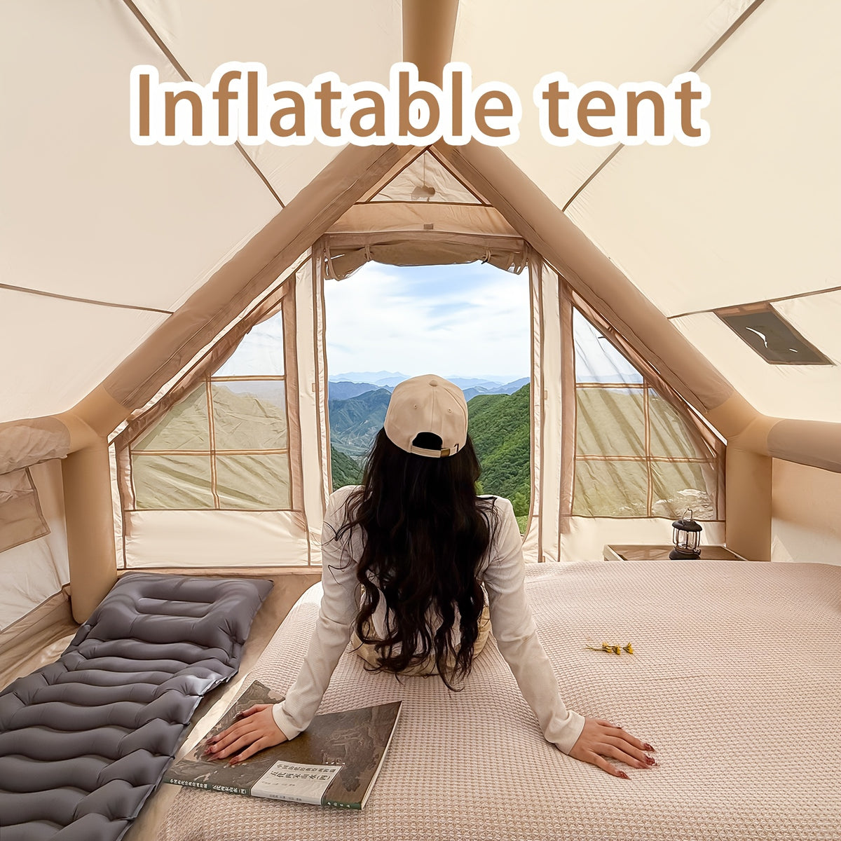 PAKICETUS Quick Setup Inflatable Camping Tent for 4-6 Person Family, Summer Glamping Inflatable House with Breathable Mesh And Quick Air-Flow, Suitable for All Seasons, Outdoor Camping, Hiking, And Backpacking